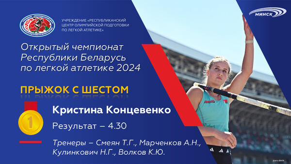 Чемпионы открытого чемпионата Республики Беларусь по легкой атлетике 2024г.